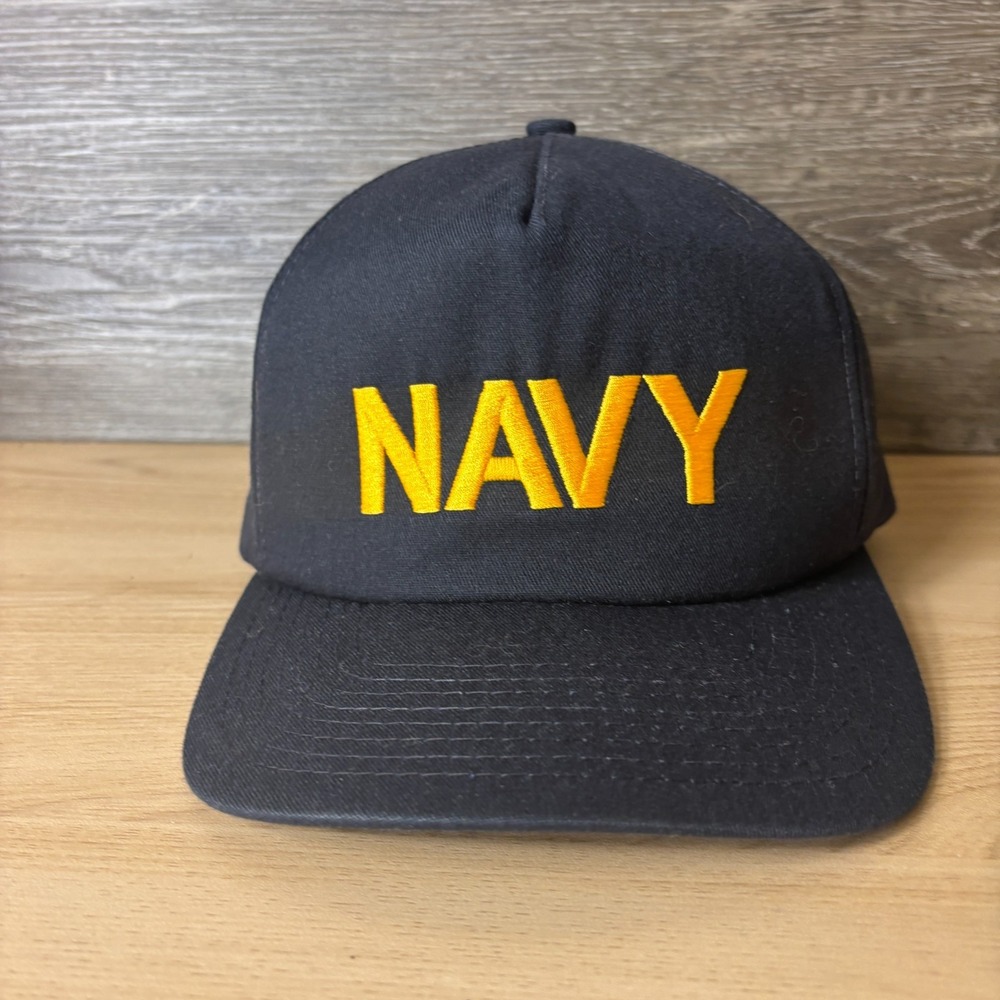 Vintage NAVY Hat Cap Snap Back Blue Gold USA Made One Size Adjustable Mens